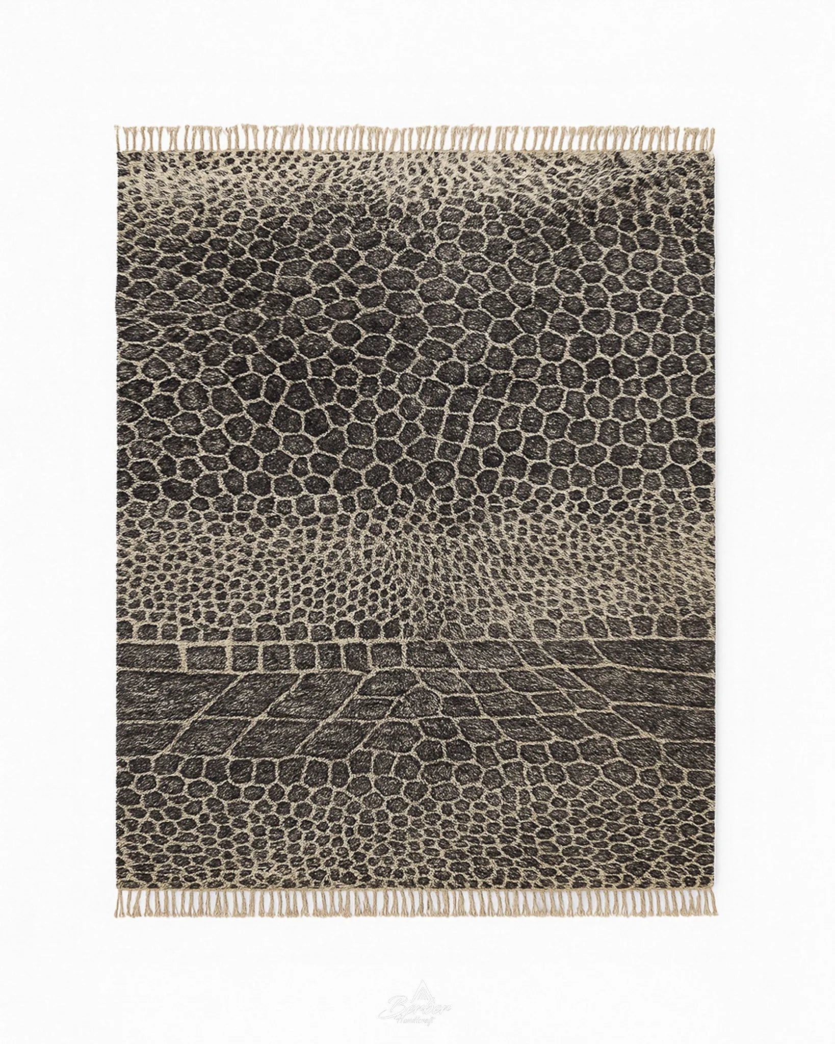 Black Beni Rug 3 X 5 Ft | 90 X 150 Cm / With Tassels / Short (0.4” / 1 cm)