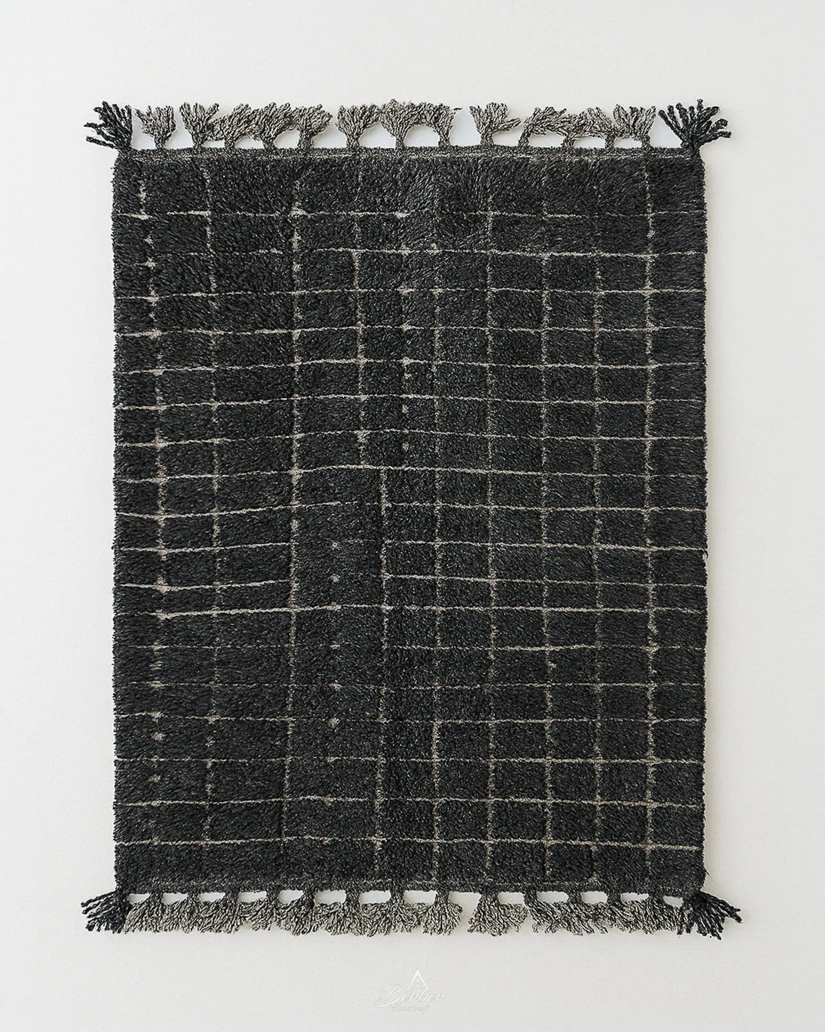 Black Berber Rug 3 X 5 Ft | 90 X 150 Cm / With Tassels / Short (0.4” / 1 cm)