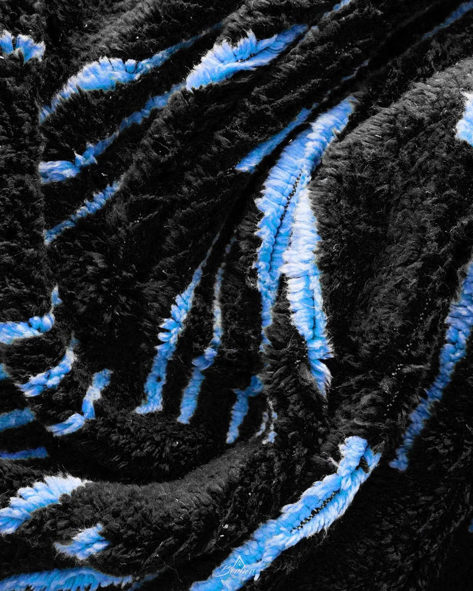Black Blue Berber Rug 3 X 5 Ft | 90 X 150 Cm / With Tassels / Short (0.4” / 1 cm)