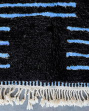 Black Blue Berber Rug 3 X 5 Ft | 90 X 150 Cm / With Tassels / Short (0.4” / 1 cm)