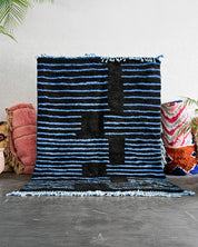 Black Blue Berber Rug 3 X 5 Ft | 90 X 150 Cm / With Tassels / Short (0.4” / 1 cm)