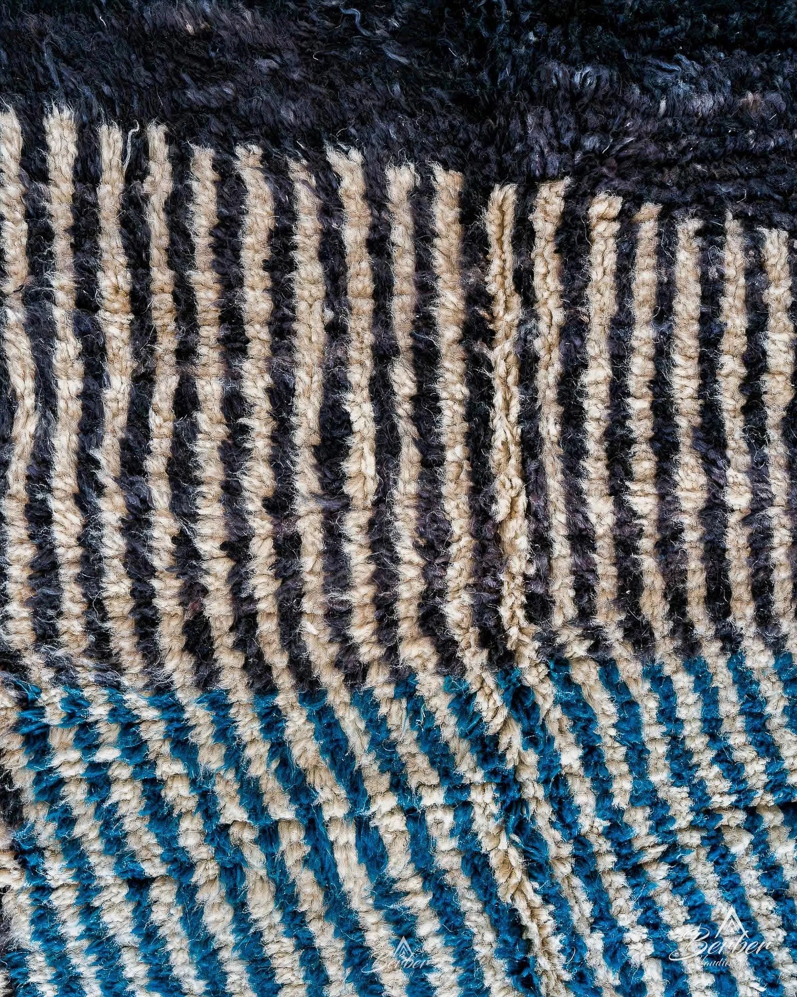Black Blue Moroccan Rug 3 X 5 Ft | 90 X 150 Cm / With Tassels / Short (0.4” / 1 cm)