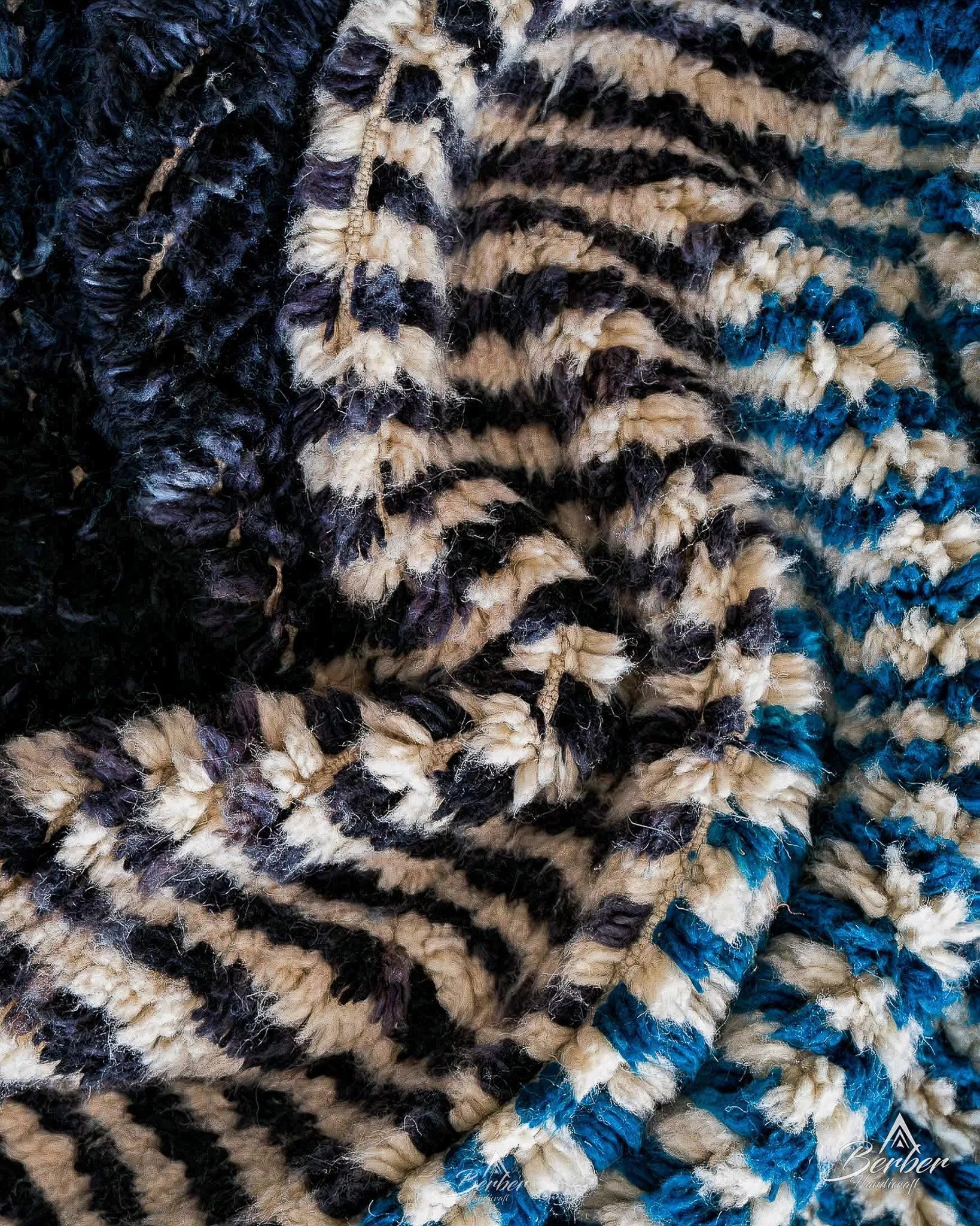 Black Blue Moroccan Rug 3 X 5 Ft | 90 X 150 Cm / With Tassels / Short (0.4” / 1 cm)