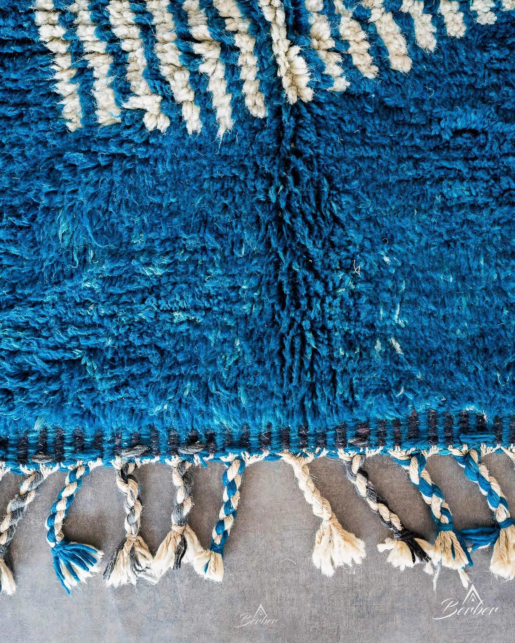 Black Blue Moroccan Rug 3 X 5 Ft | 90 X 150 Cm / With Tassels / Short (0.4” / 1 cm)
