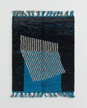 Black Blue Moroccan Rug 3 X 5 Ft | 90 X 150 Cm / With Tassels / Short (0.4” / 1 cm)