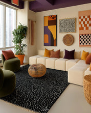 Black Dotted Rug 3 X 5 Ft | 90 X 150 Cm / With Tassels / Short (0.4” / 1 cm)