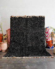 Black Dotted Rug 3 X 5 Ft | 90 X 150 Cm / With Tassels / Short (0.4” / 1 cm)