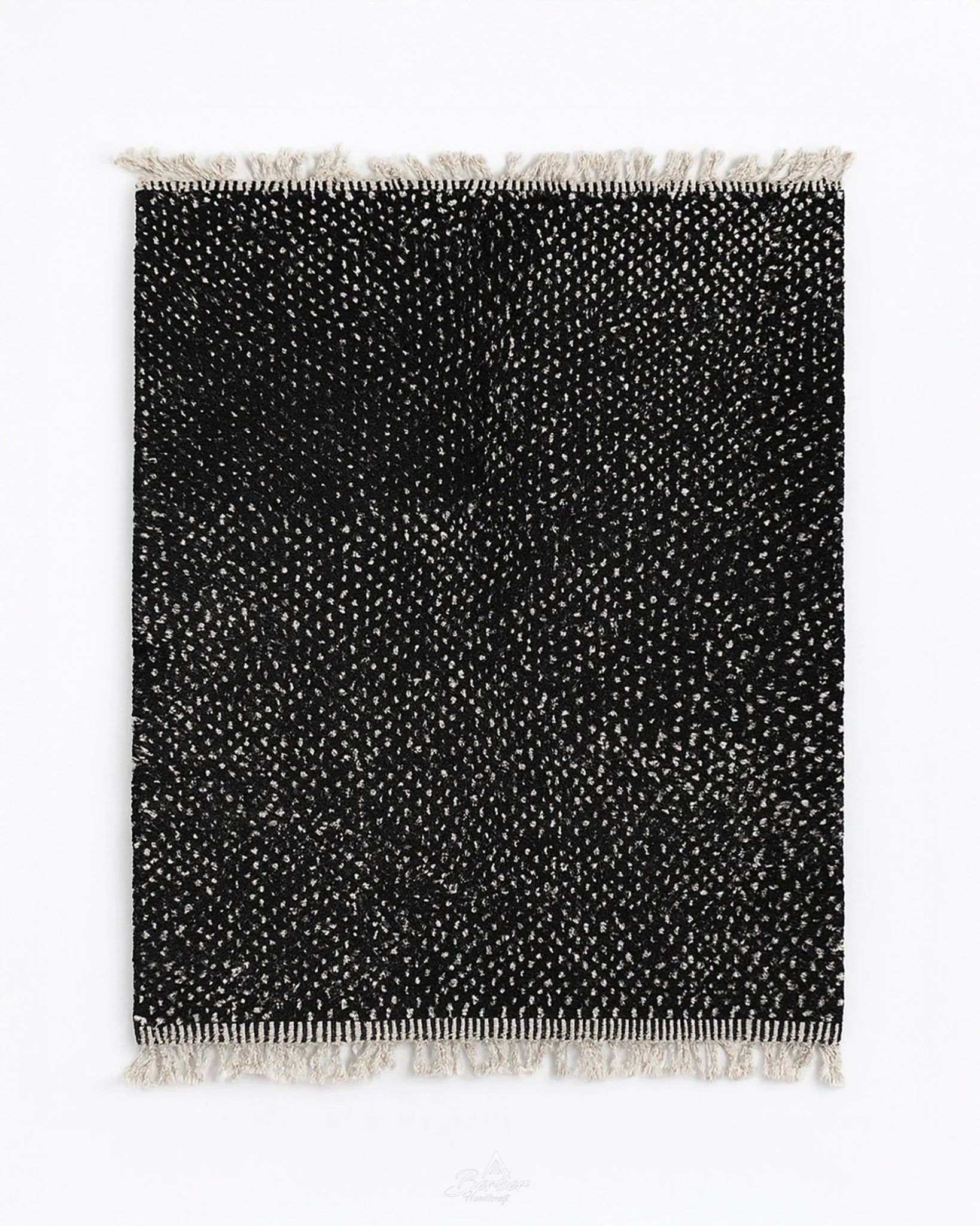 Black Dotted Rug 3 X 5 Ft | 90 X 150 Cm / With Tassels / Short (0.4” / 1 cm)