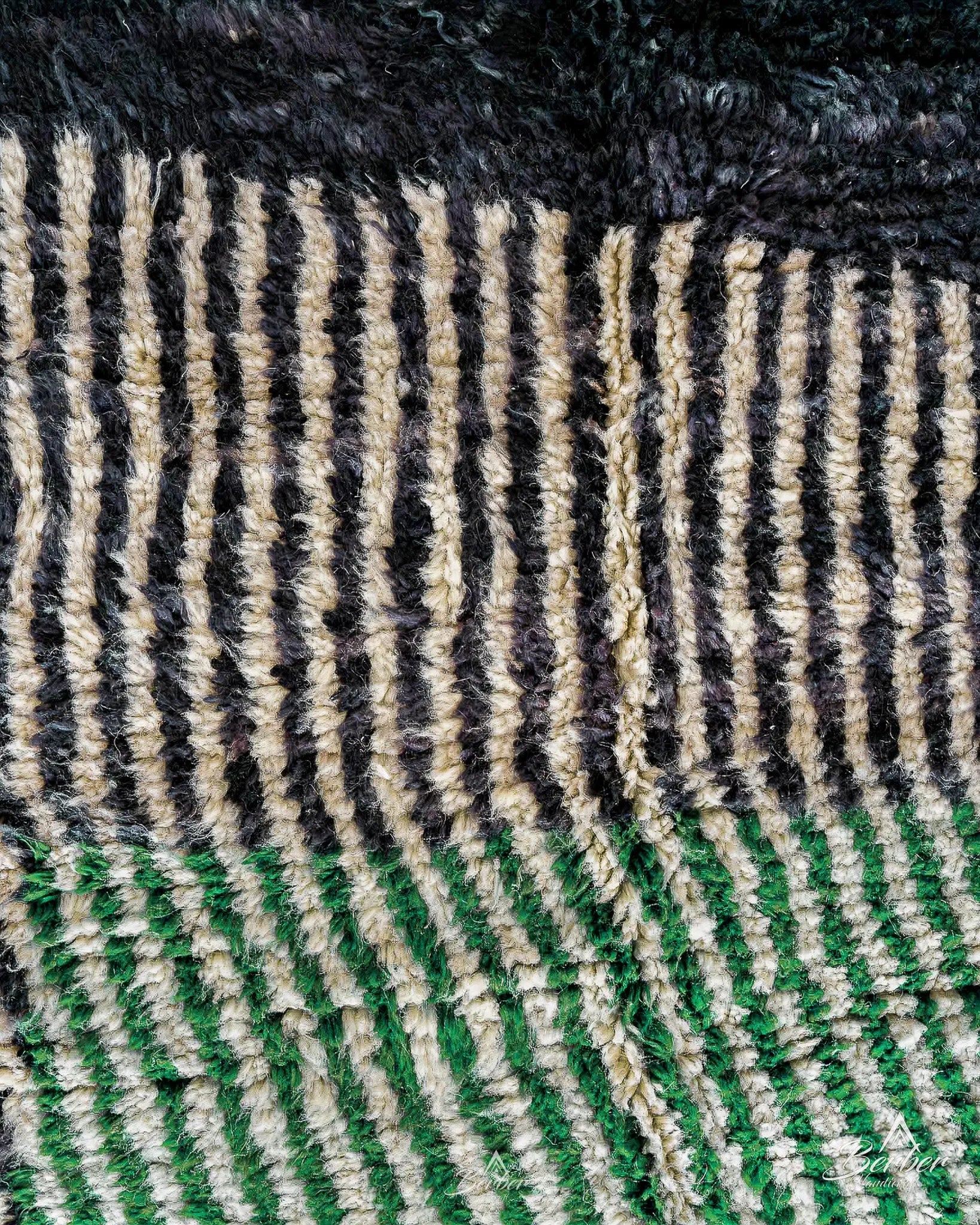 Black Green Moroccan Rug 3 X 5 Ft | 90 X 150 Cm / With Tassels / Short (0.4” / 1 cm)