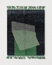 Black Green Moroccan Rug 3 X 5 Ft | 90 X 150 Cm / With Tassels / Short (0.4” / 1 cm)