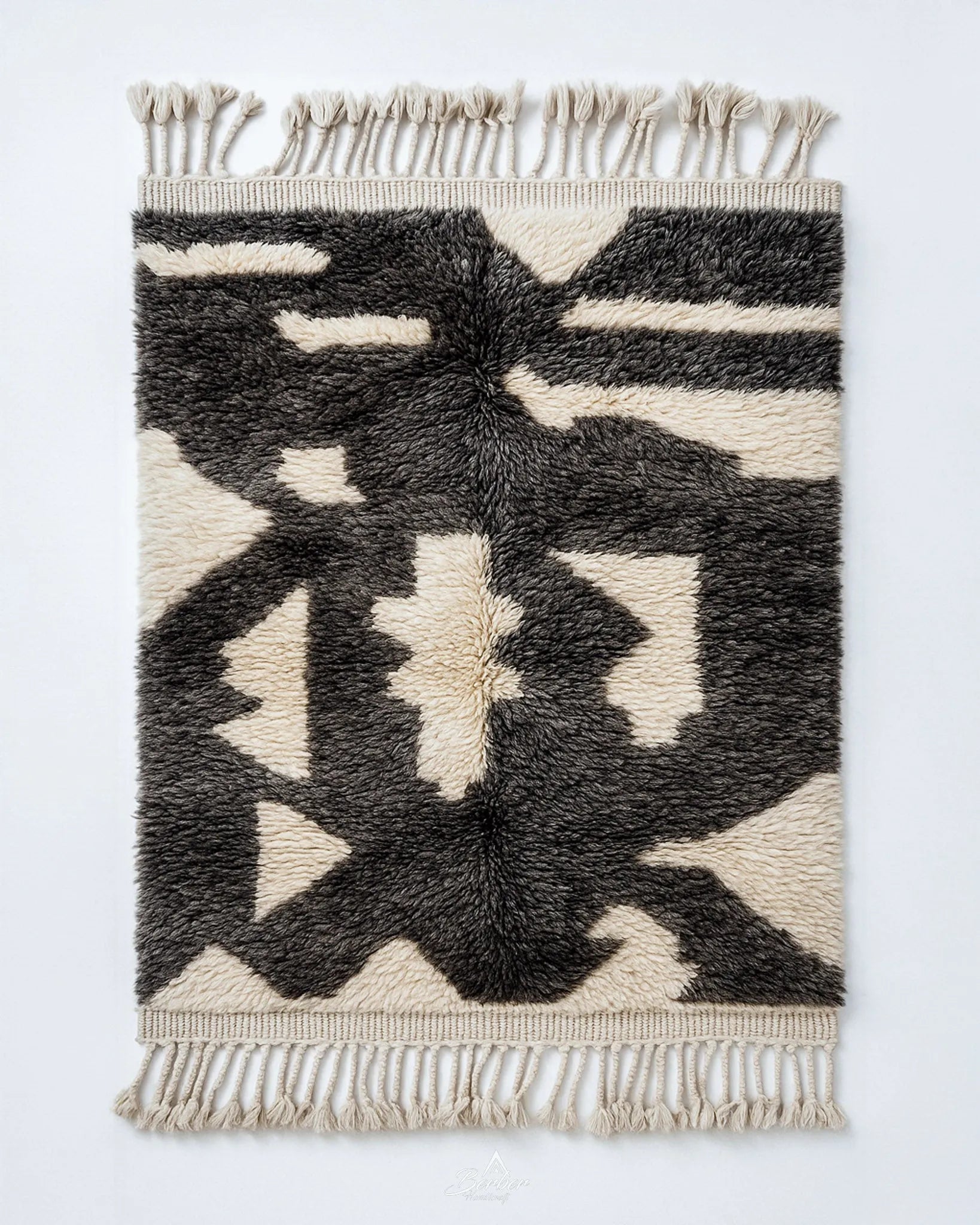 Black Handmade Rug 3 X 5 Ft | 90 X 150 Cm / With Tassels / Short (0.4” / 1 cm)