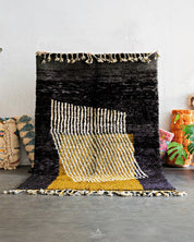 Black Moroccan Rug 3 X 5 Ft | 90 X 150 Cm / With Tassels / Short (0.4” / 1 cm)