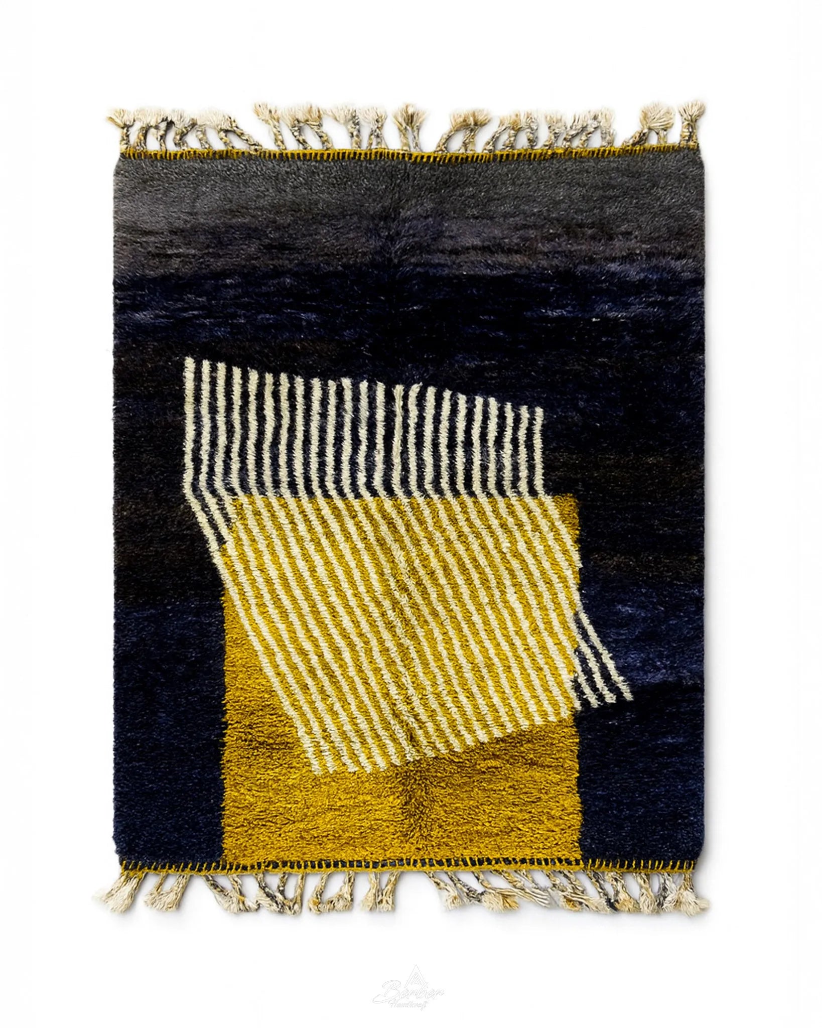 Black Moroccan Rug 3 X 5 Ft | 90 X 150 Cm / With Tassels / Short (0.4” / 1 cm)