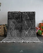 Black Trellis Rug 3 X 5 Ft | 90 X 150 Cm / With Tassels / Short (0.4” / 1 cm)