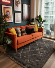 Black Trellis Rug 3 X 5 Ft | 90 X 150 Cm / With Tassels / Short (0.4” / 1 cm)