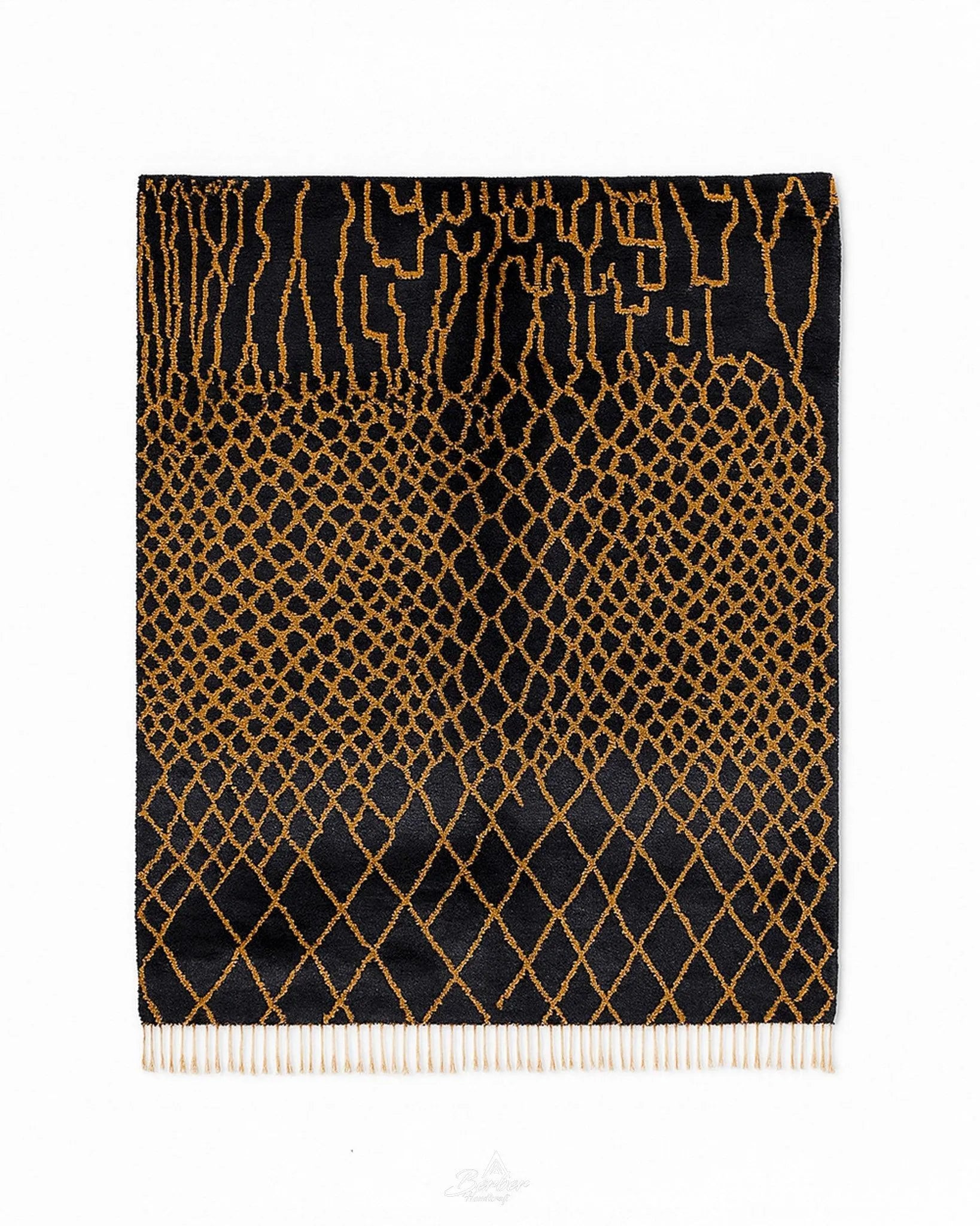 Black Wool Area Rug 3 X 5 Ft | 90 X 150 Cm / With Tassels / Short (0.4” / 1 cm)