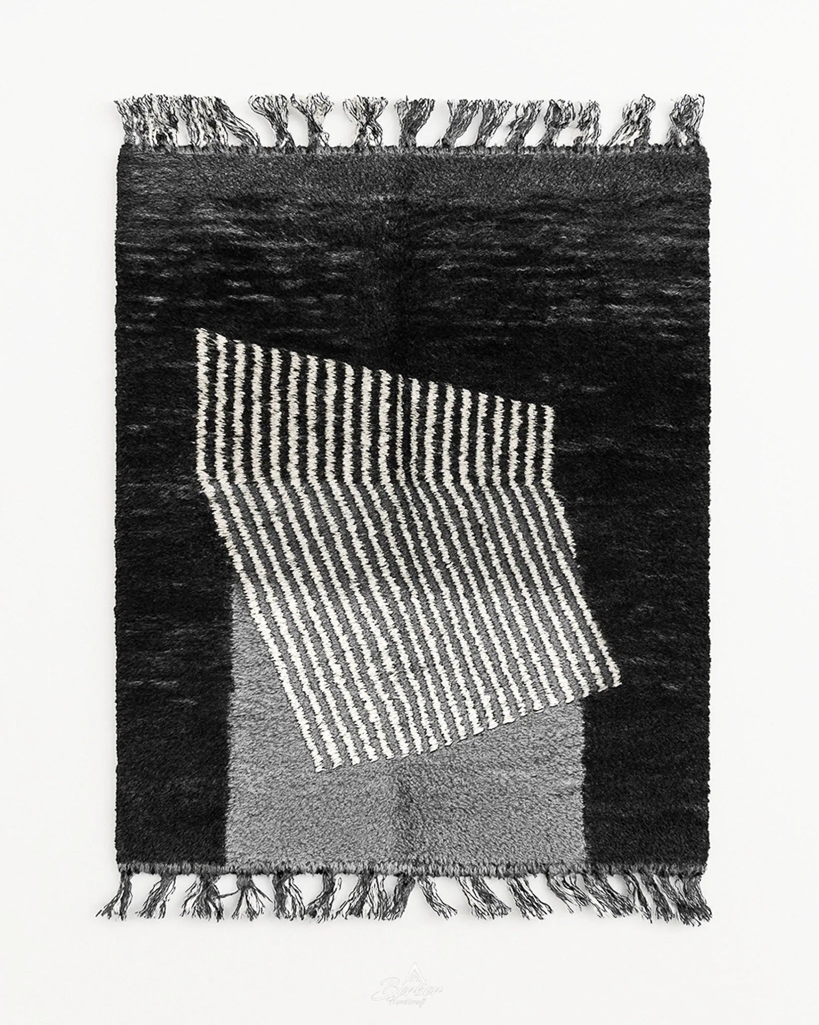 Black and Gray Berber Rug 3 X 5 Ft | 90 X 150 Cm / With Tassels / Short (0.4” / 1 cm)