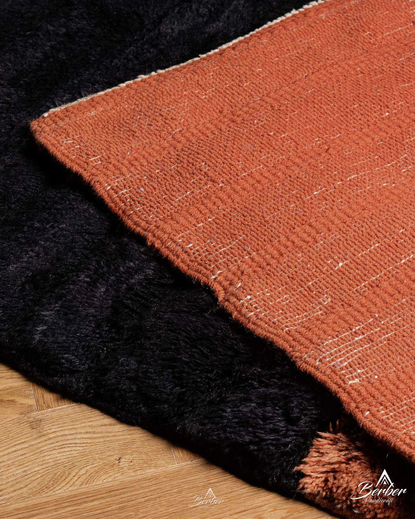 Black and Orange Mrirt Rug 3 X 5 Ft | 90 X 150 Cm / With Tassels / Short (0.4” / 1 cm)