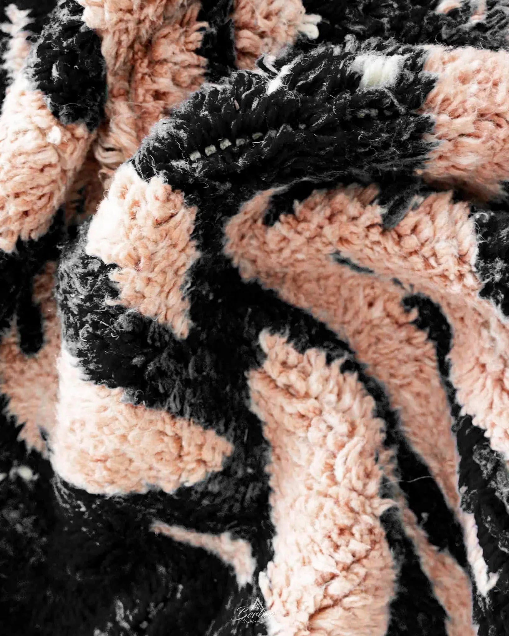 Black and Peach Moroccan rug 3 X 5 Ft | 90 X 150 Cm / With Tassels / Short (0.4” / 1 cm)