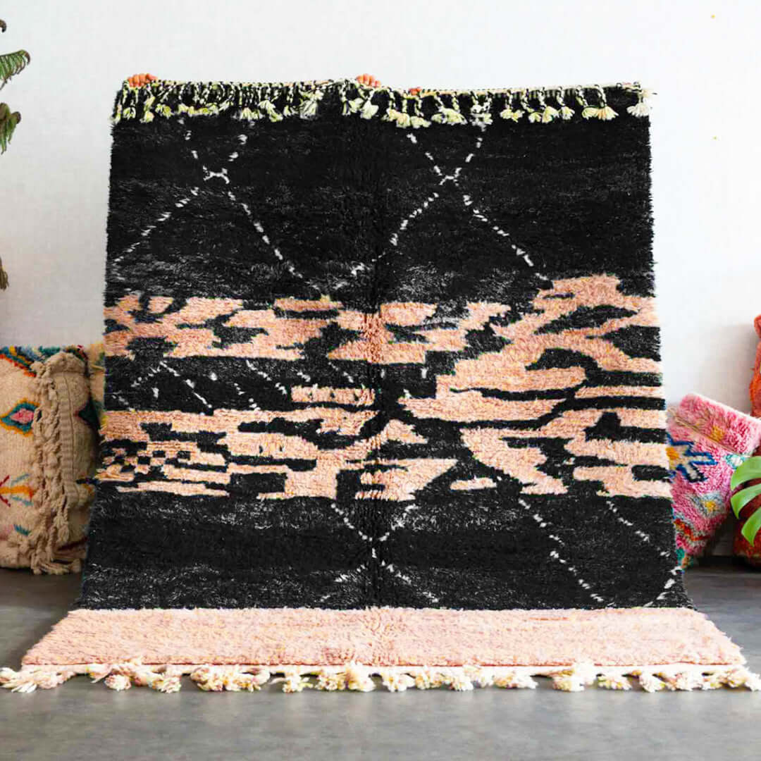 Black and Peach Moroccan rug - Berber Handicraft