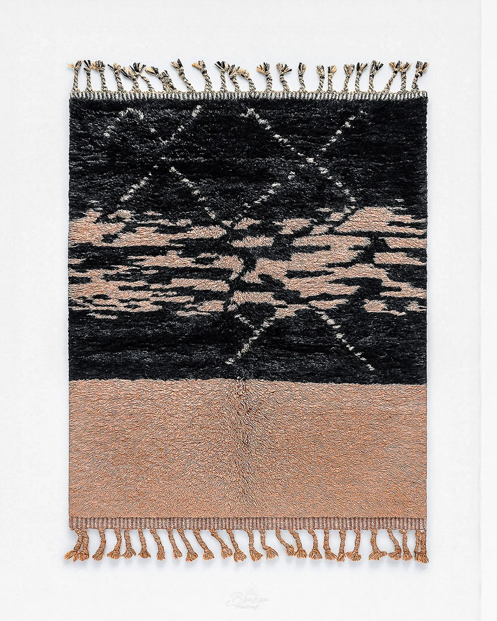 Black and Peach Moroccan rug 3 X 5 Ft | 90 X 150 Cm / With Tassels / Short (0.4” / 1 cm)