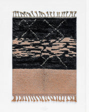 Black and Peach Moroccan rug 3 X 5 Ft | 90 X 150 Cm / With Tassels / Short (0.4” / 1 cm)