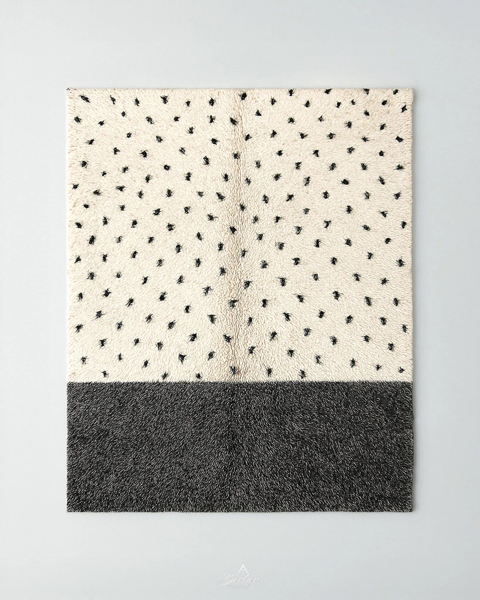 Black and White Dotted Berber Rug 3 X 5 Ft | 90 X 150 Cm / With Tassels / Short (0.4” / 1 cm)
