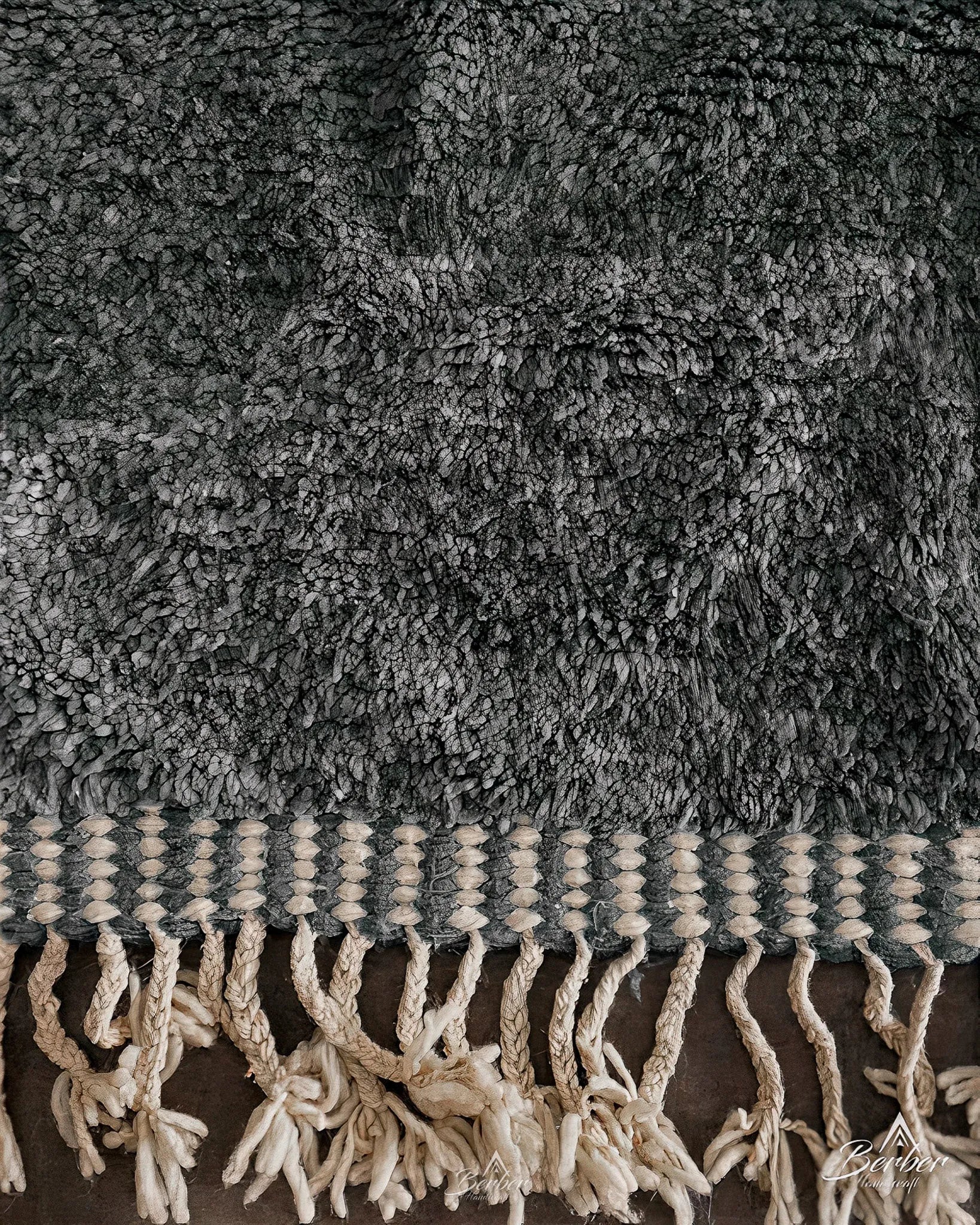 Black and White Moroccan Rug 3 X 5 Ft | 90 X 150 Cm / With Tassels / Short (0.4” / 1 cm)