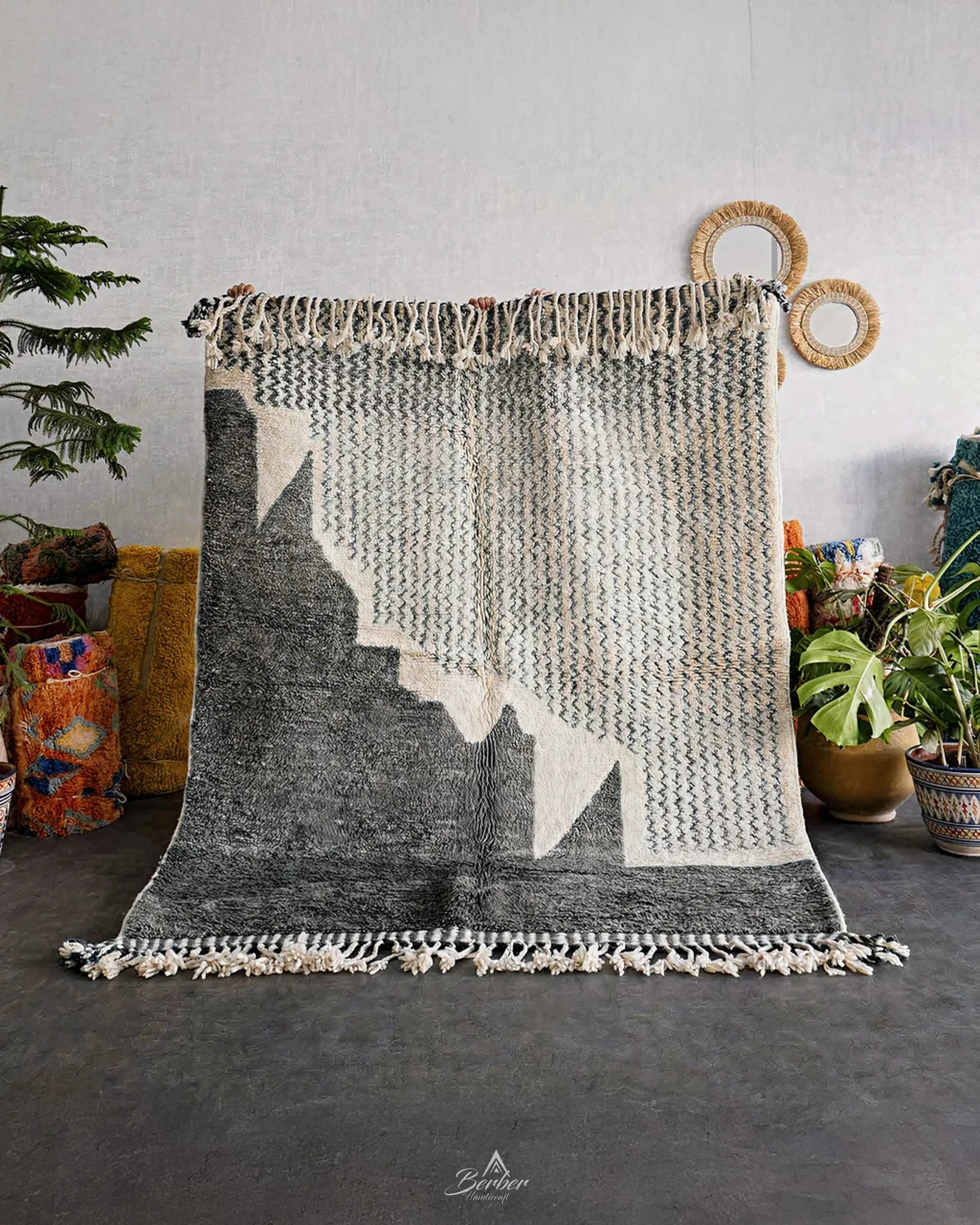 Black and White Moroccan Rug 3 X 5 Ft | 90 X 150 Cm / With Tassels / Short (0.4” / 1 cm)