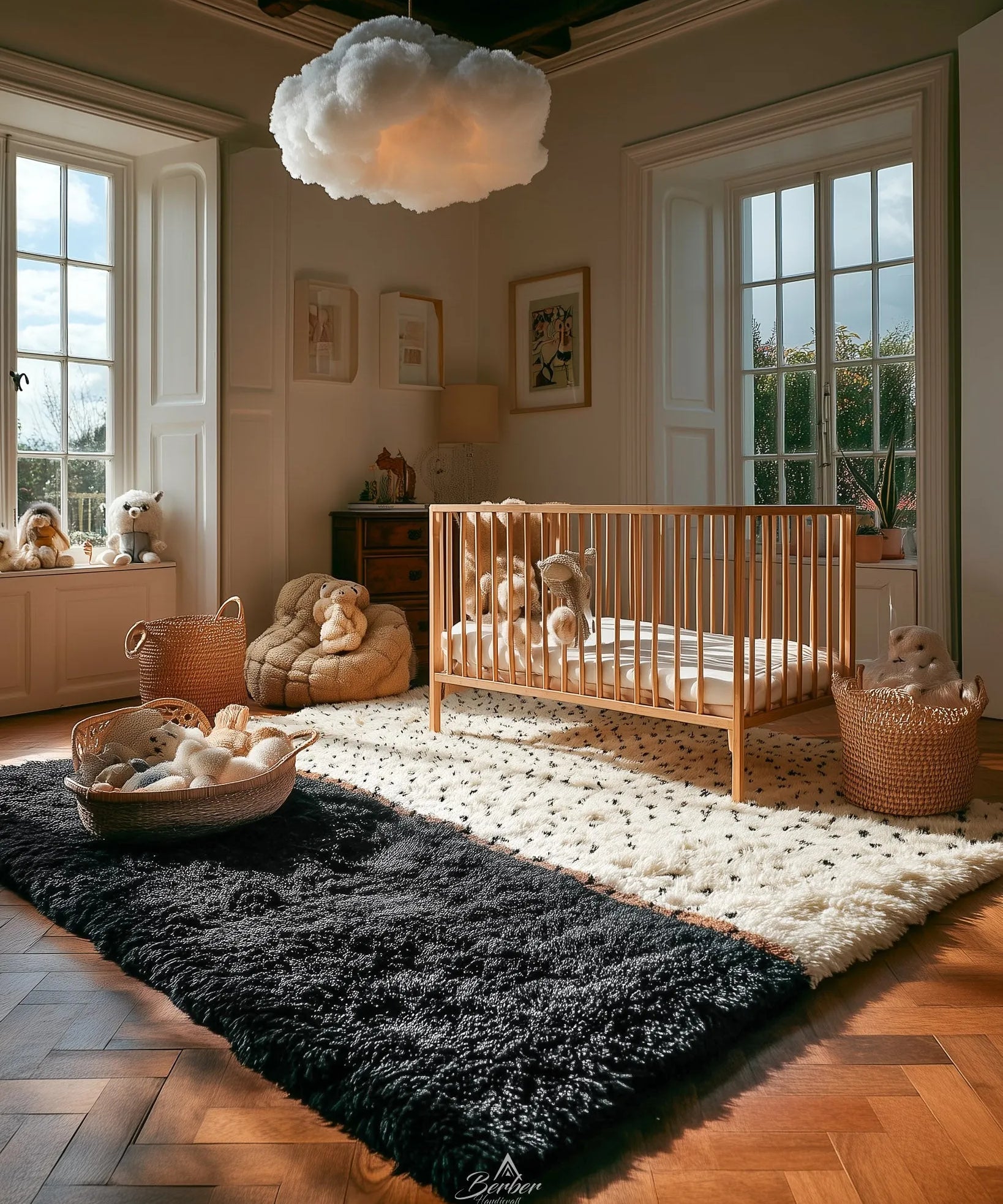 Black and White Polka Dot Rug-Berber Handicraft
