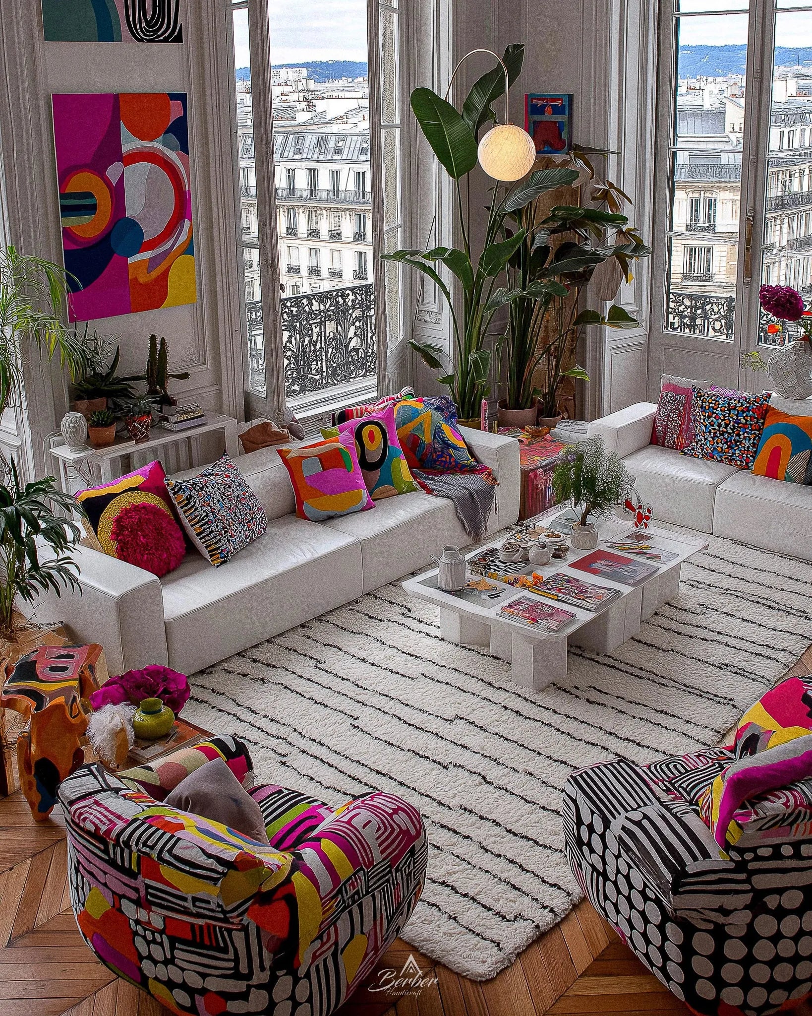 Black and White Striped Moroccan Rug 3 X 5 Ft | 90 X 150 Cm / With Tassels / Short (0.4” / 1 cm)