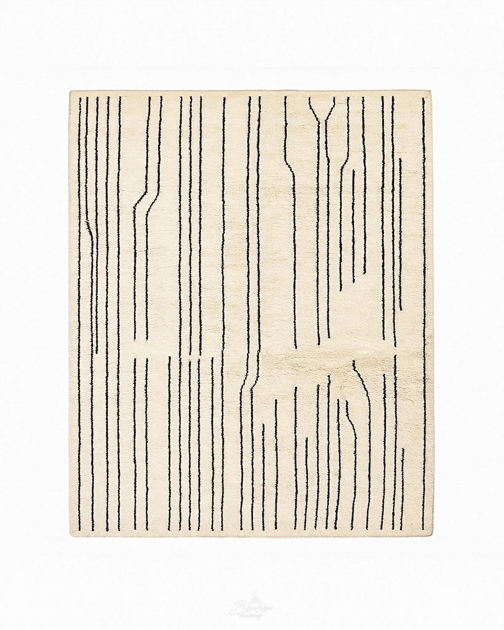 Black and White Striped Moroccan Rug 3 X 5 Ft | 90 X 150 Cm / With Tassels / Short (0.4” / 1 cm)