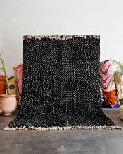 Black Dotted Rug 3 X 5 Ft | 90 X 150 Cm / With Tassels / Short (0.4” / 1 cm)