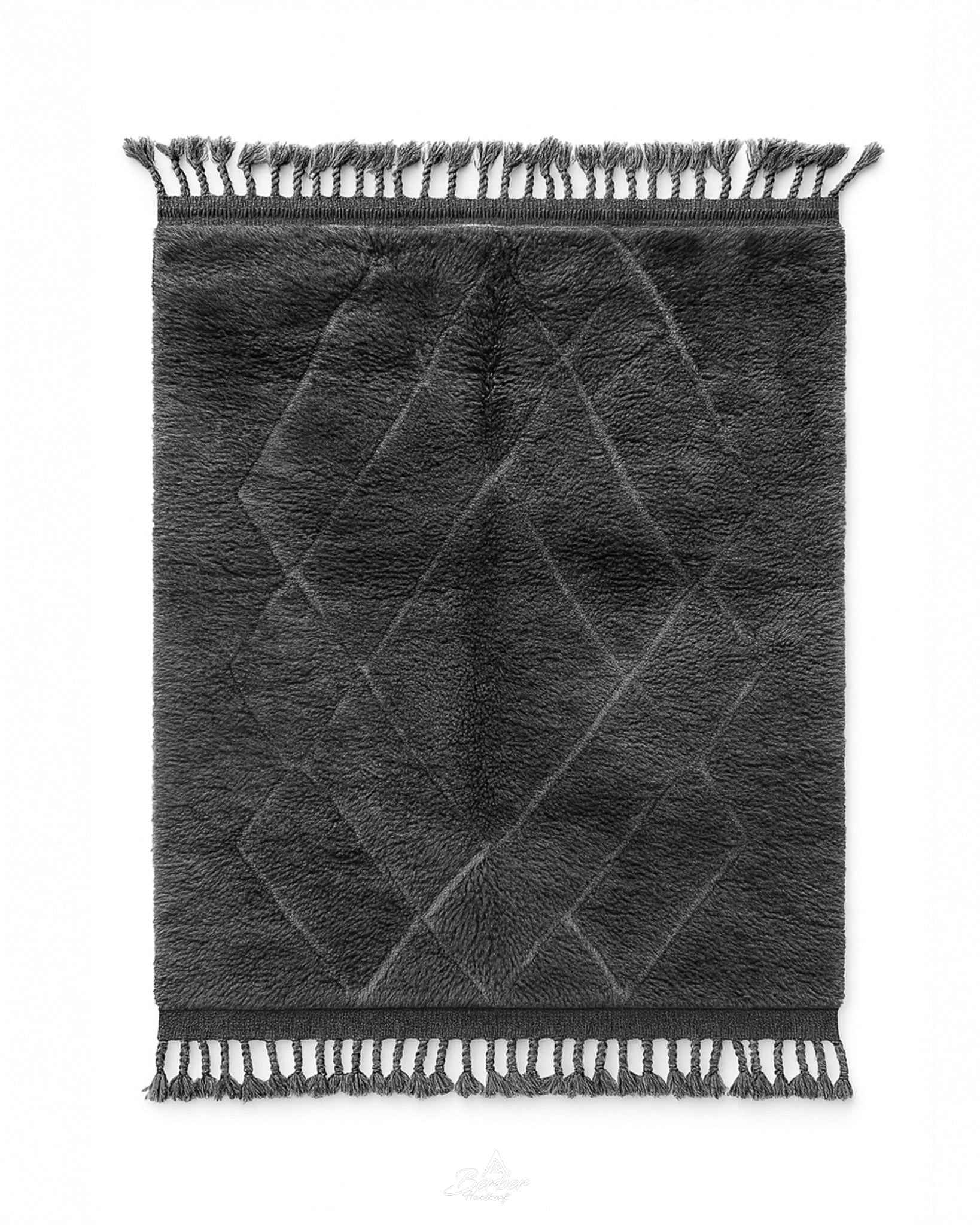 Black Trellis Rug 3 X 5 Ft | 90 X 150 Cm / With Tassels / Short (0.4” / 1 cm)