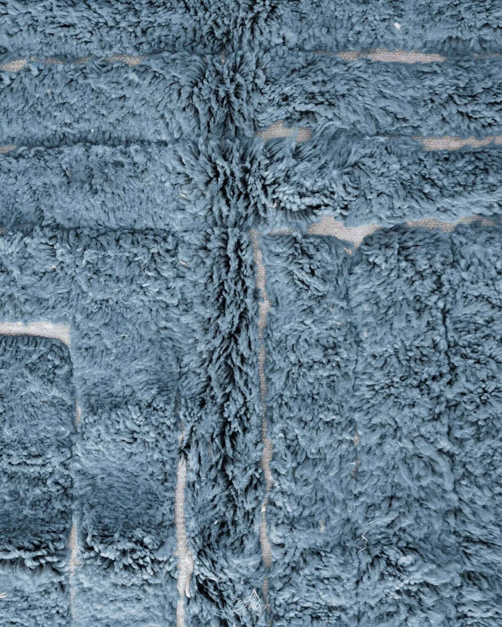 Blue Beni Ourain Carpet 3 X 5 Ft | 90 X 150 Cm / With Tassels / Short (0.4” / 1 cm)