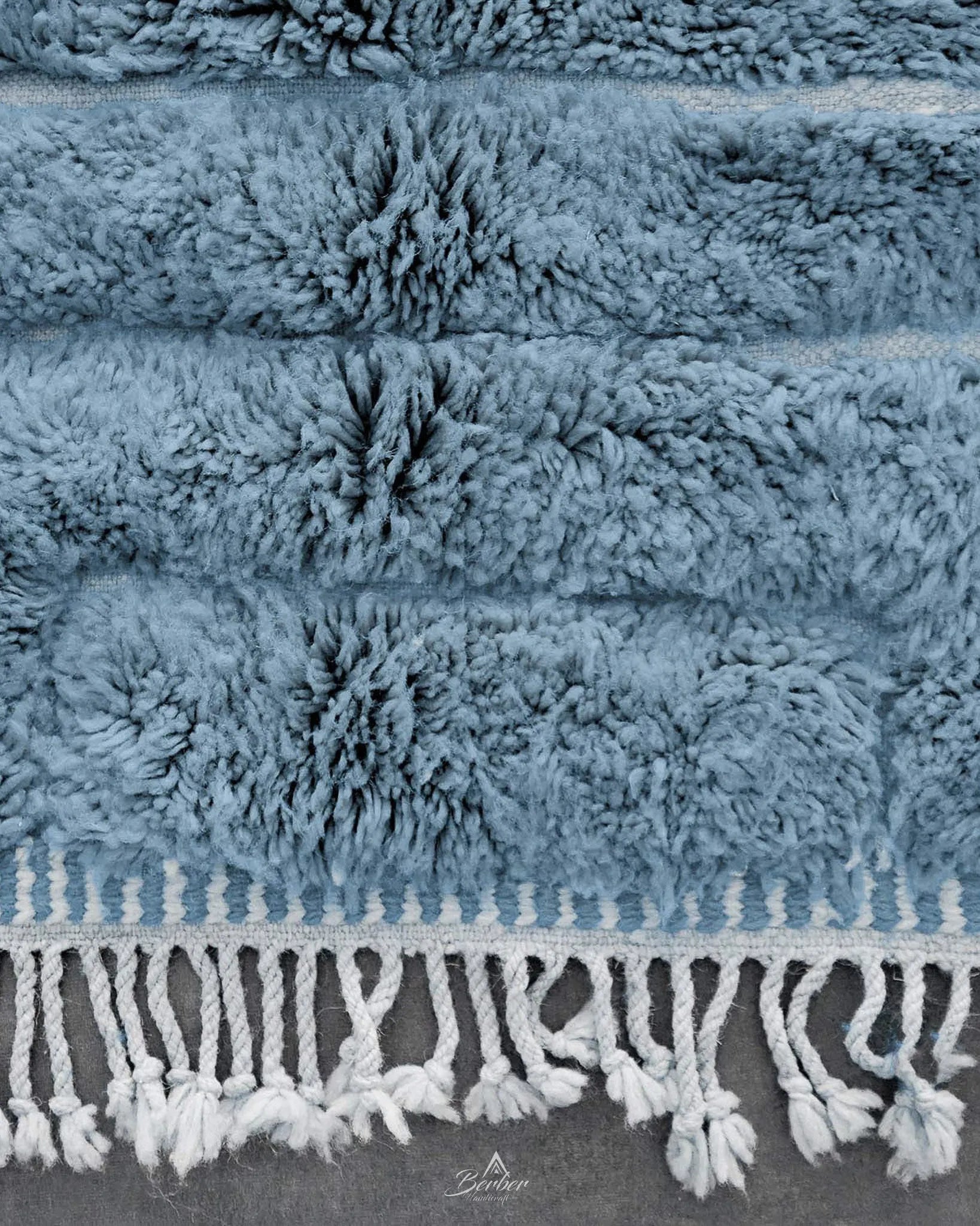 Blue Beni Ourain Carpet 3 X 5 Ft | 90 X 150 Cm / With Tassels / Short (0.4” / 1 cm)