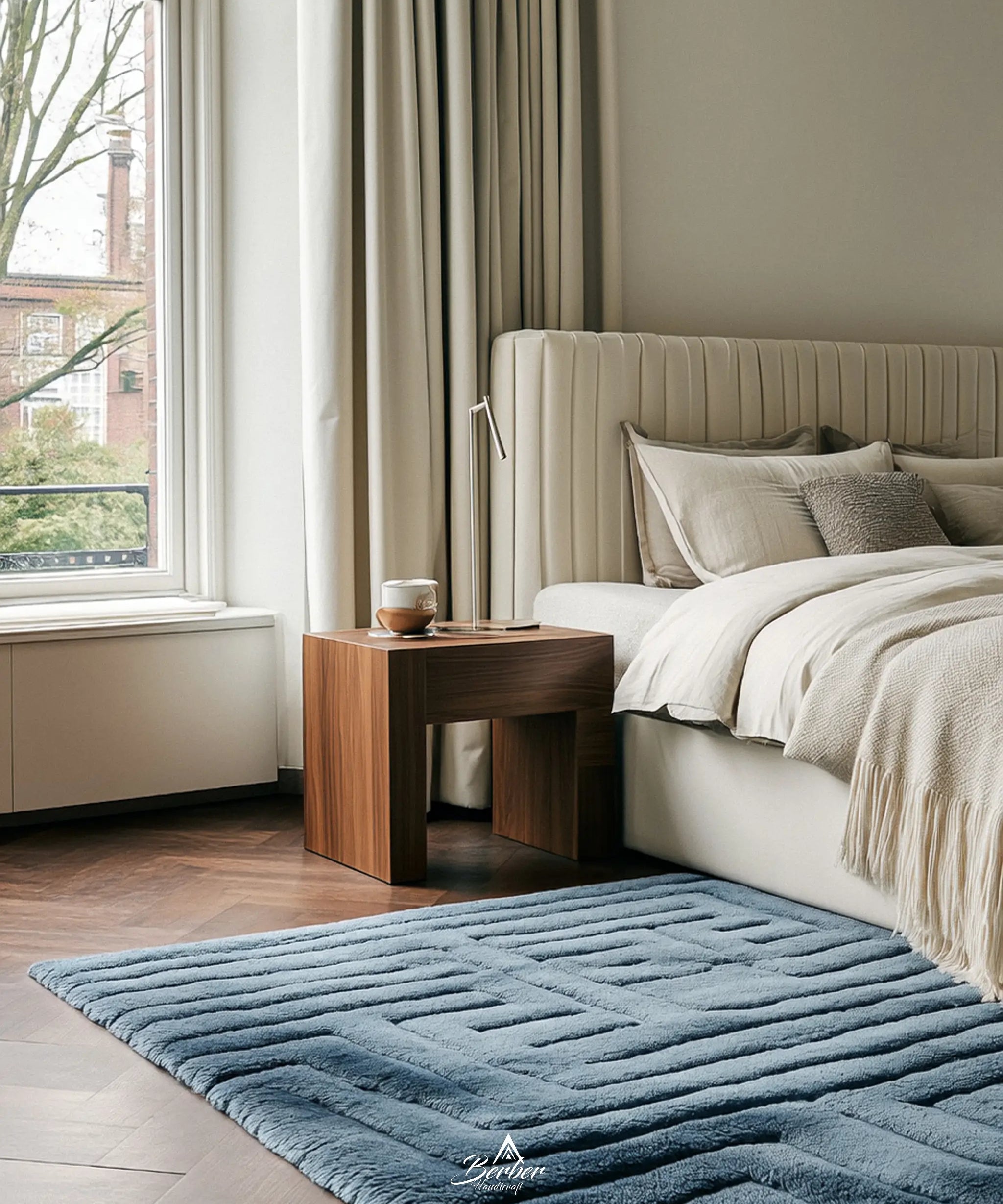 Blue Beni Ourain Carpet-Berber Handicraft