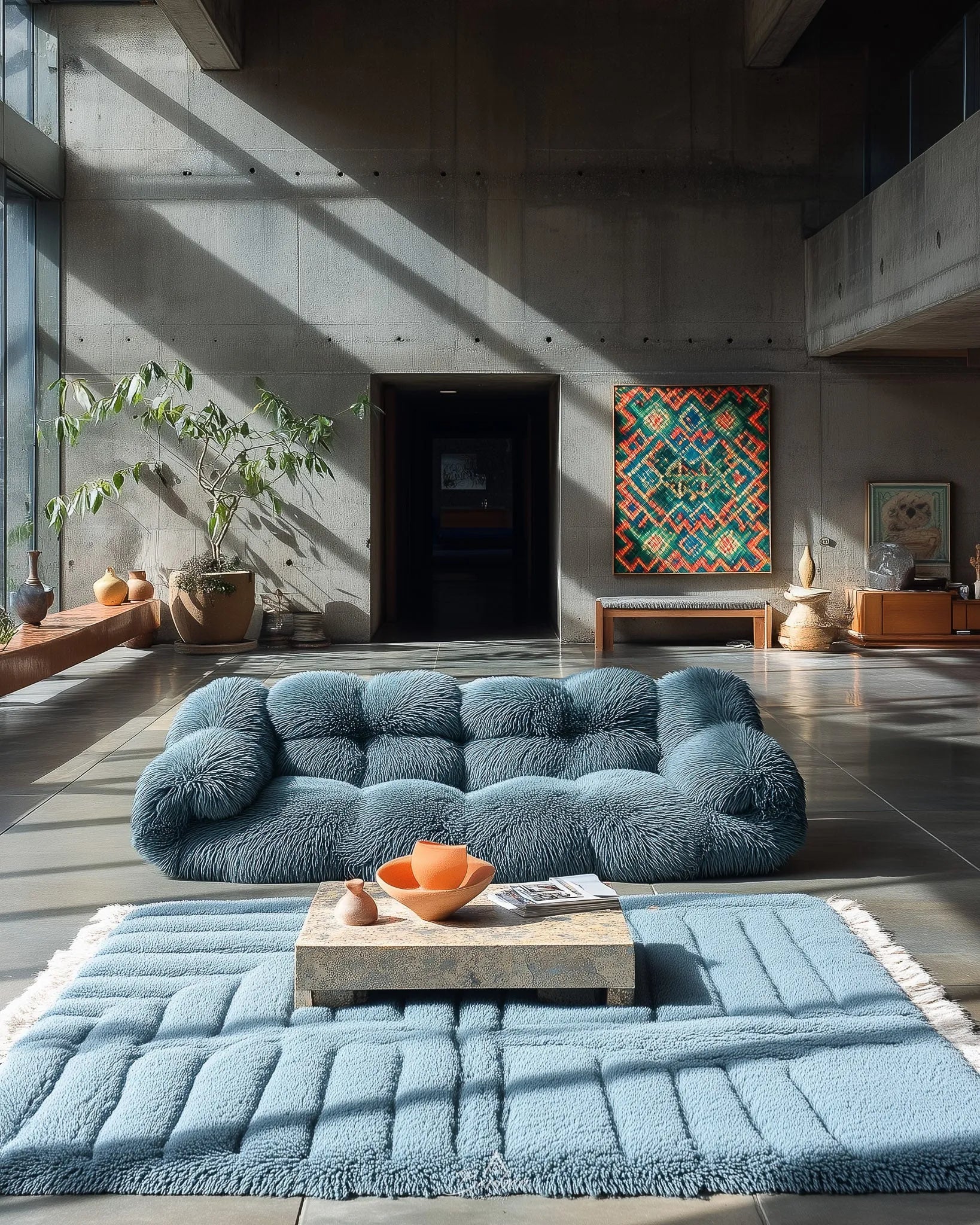 Blue Beni Ourain Carpet-Berber Handicraft