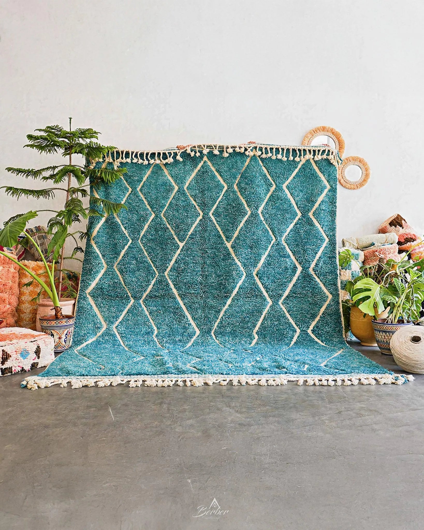 Blue Beni Rug 3 X 5 Ft | 90 X 150 Cm / With Tassels / Short (0.4” / 1 cm)