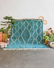 Blue Beni Rug 3 X 5 Ft | 90 X 150 Cm / With Tassels / Short (0.4” / 1 cm)