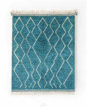 Blue Beni Rug 3 X 5 Ft | 90 X 150 Cm / With Tassels / Short (0.4” / 1 cm)