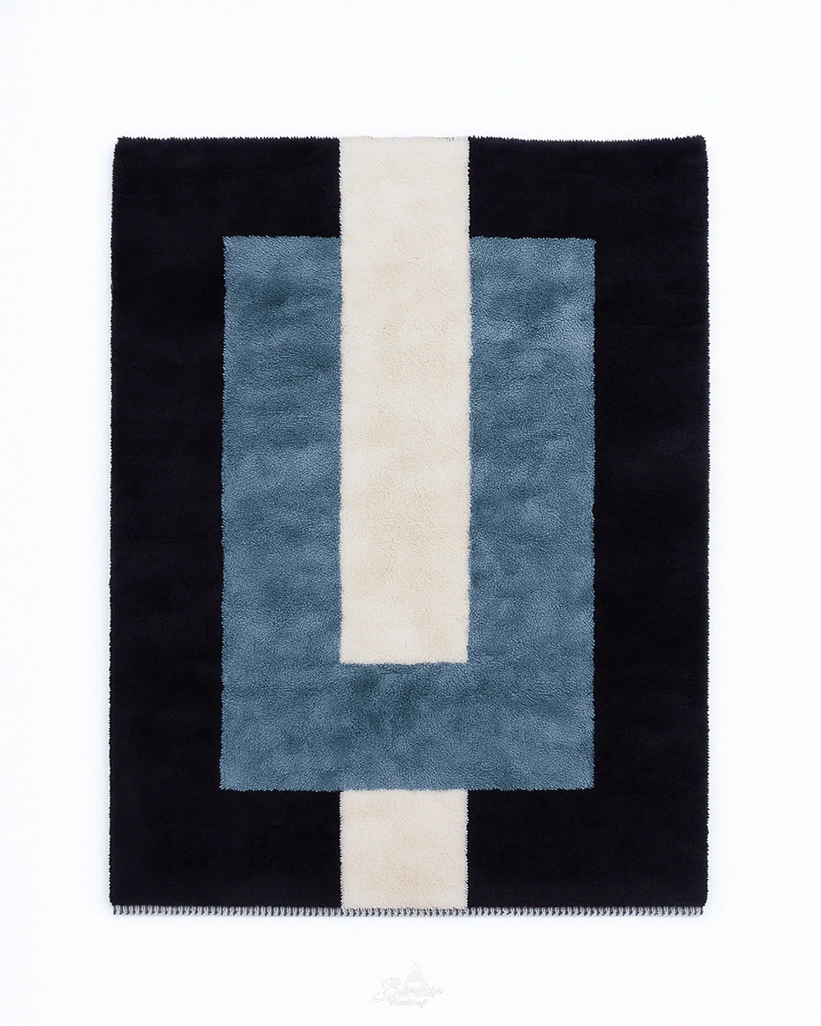 Blue Berber Rug 3 X 5 Ft | 90 X 150 Cm / With Tassels / Short (0.4” / 1 cm)