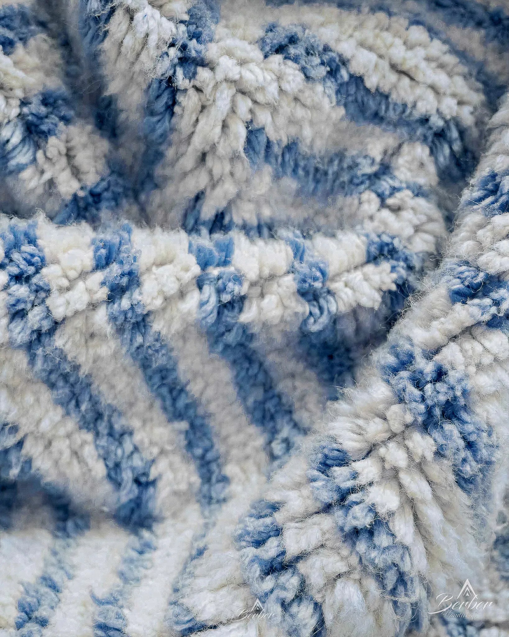 Blue Boho Rug 3 X 5 Ft | 90 X 150 Cm / With Tassels / Short (0.4” / 1 cm)