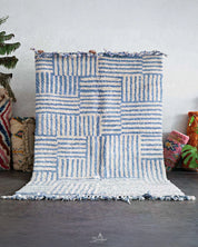 Blue Boho Rug 3 X 5 Ft | 90 X 150 Cm / With Tassels / Short (0.4” / 1 cm)