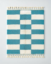 Blue Checkerboard Rug 3 X 5 Ft | 90 X 150 Cm / With Tassels / Short (0.4” / 1 cm)