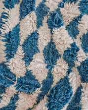 Blue Checkered Moroccan Rug 3 X 5 Ft | 90 X 150 Cm / With Tassels / Short (0.4” / 1 cm)