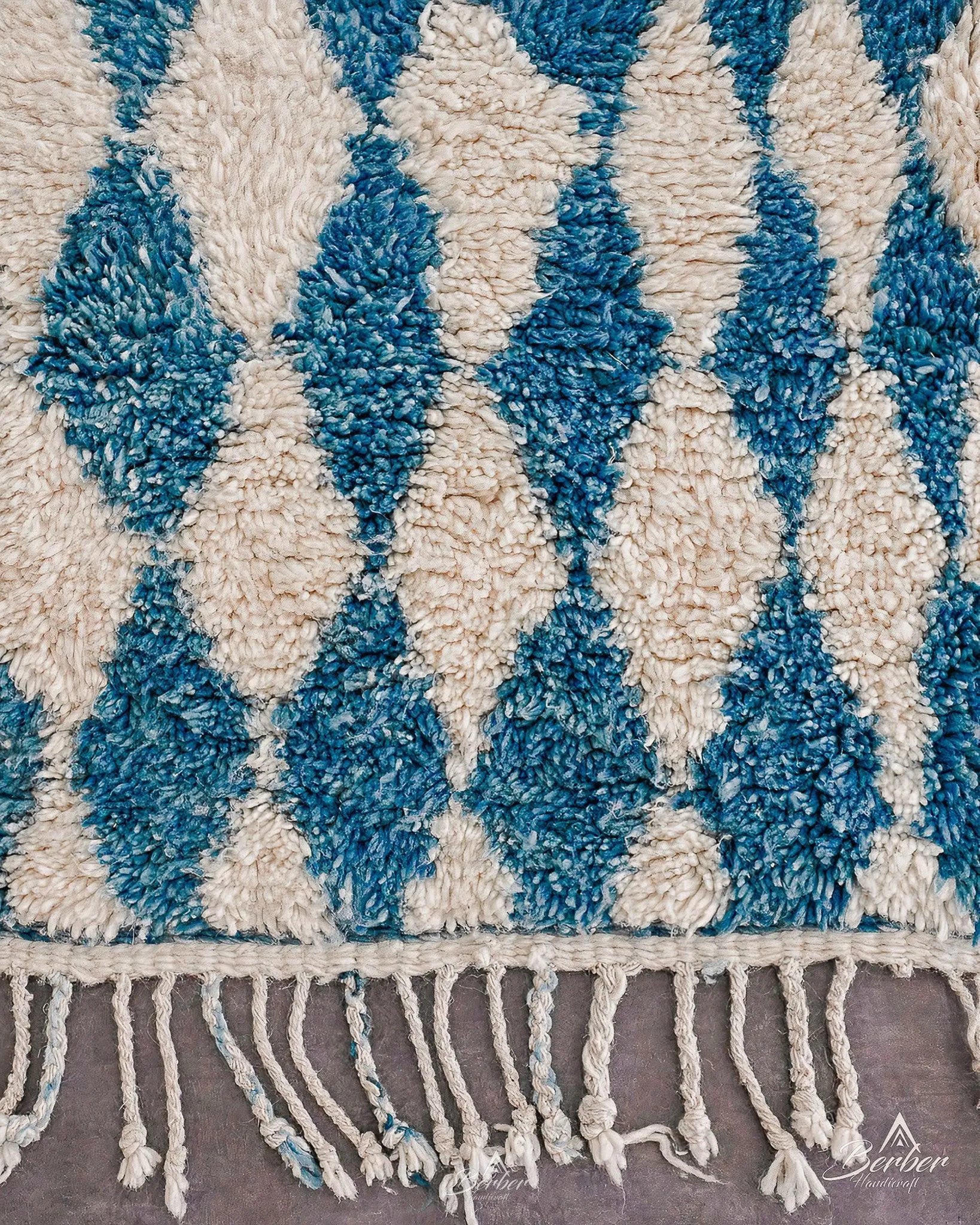 Blue Checkered Moroccan Rug 3 X 5 Ft | 90 X 150 Cm / With Tassels / Short (0.4” / 1 cm)