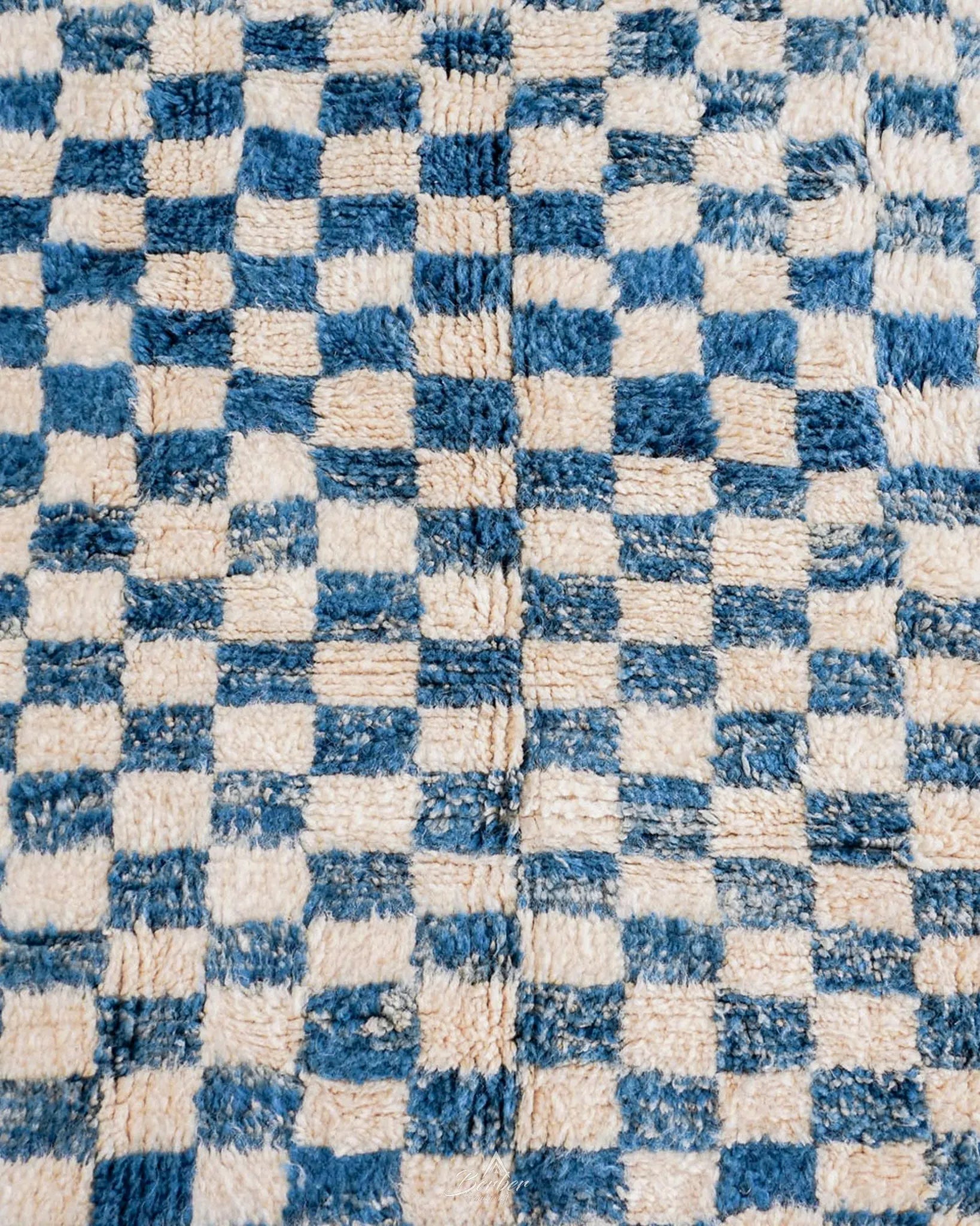 Blue Checkered Rug 3 X 5 Ft | 90 X 150 Cm / With Tassels / Short (0.4” / 1 cm)