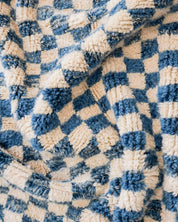 Blue Checkered Rug 3 X 5 Ft | 90 X 150 Cm / With Tassels / Short (0.4” / 1 cm)