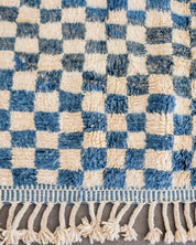 Blue Checkered Rug 3 X 5 Ft | 90 X 150 Cm / With Tassels / Short (0.4” / 1 cm)